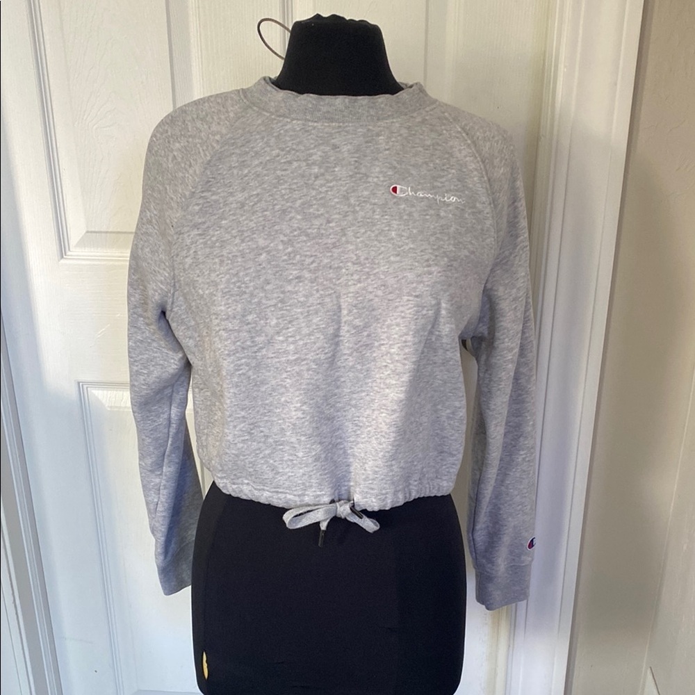 Champion Gray Cropped Tie Front Hoodie
